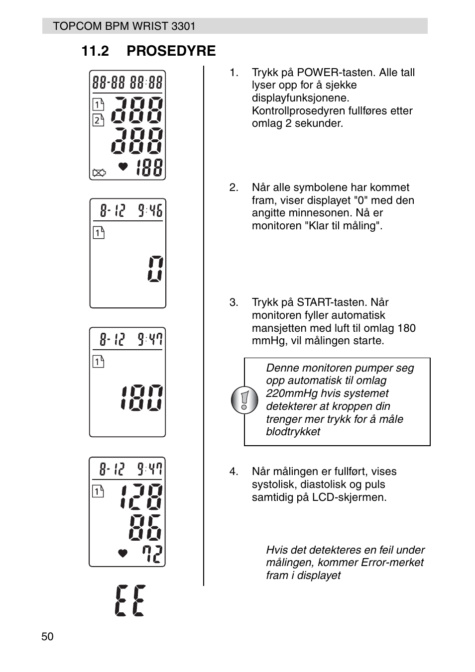 2 prosedyre | Topcom WRIST 3301 User Manual | Page 50 / 68