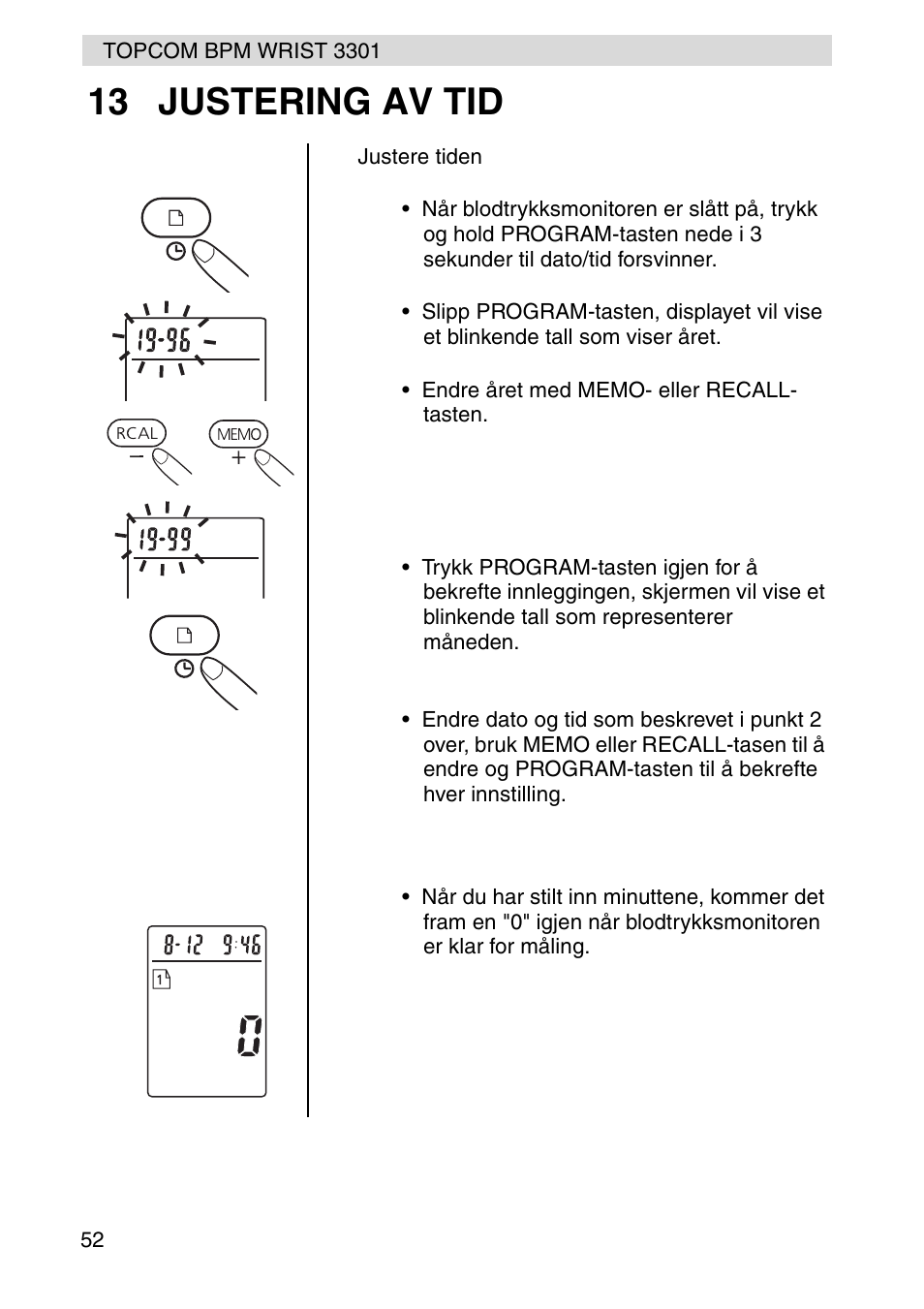 13 justering av tid | Topcom WRIST 3301 User Manual | Page 52 / 68