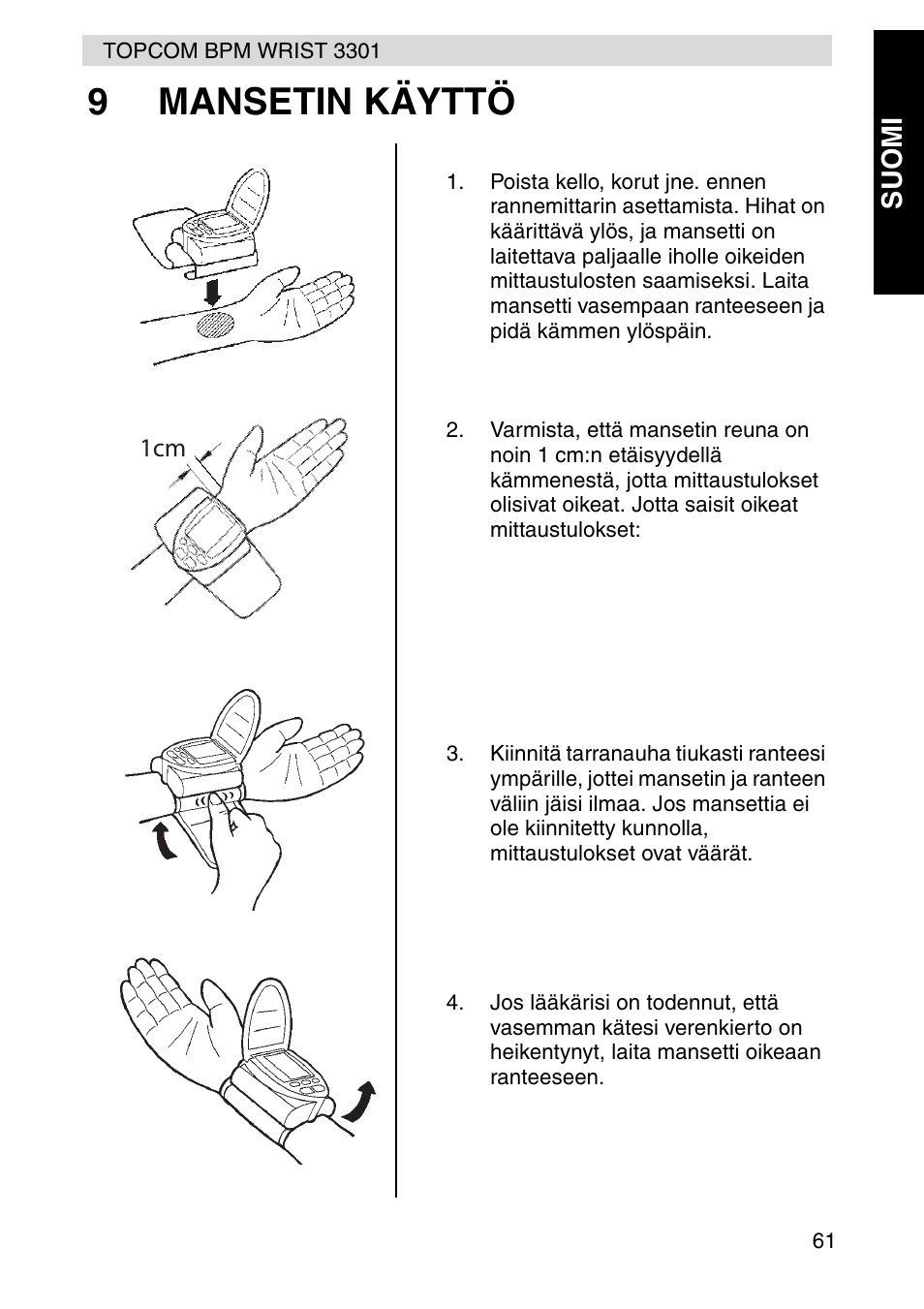 9mansetin käyttö | Topcom WRIST 3301 User Manual | Page 61 / 68