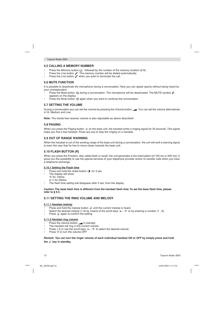 Topcom BUTLER 2920 User Manual | Page 10 / 68