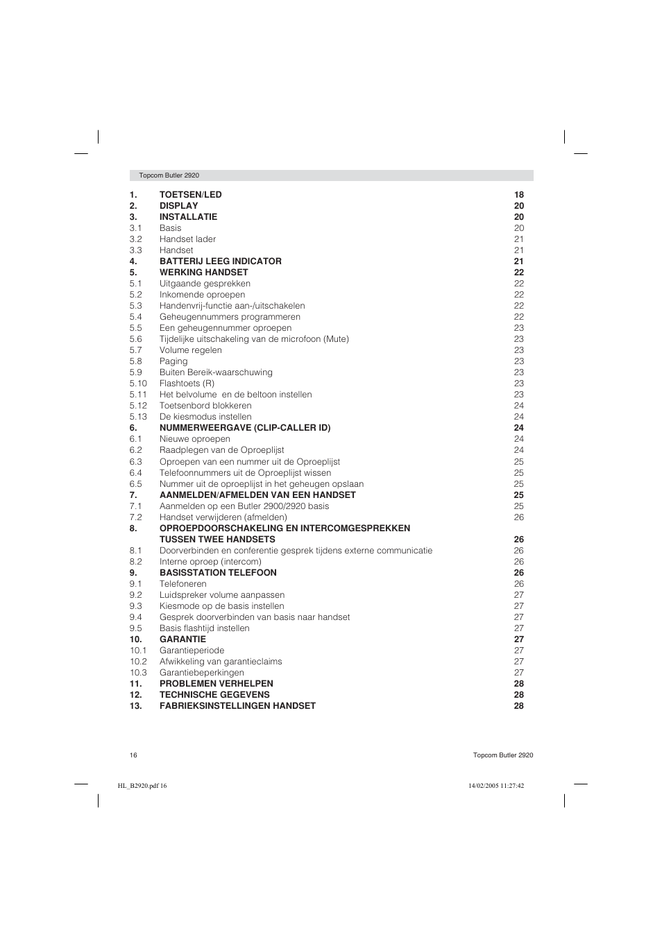 Topcom BUTLER 2920 User Manual | Page 16 / 68