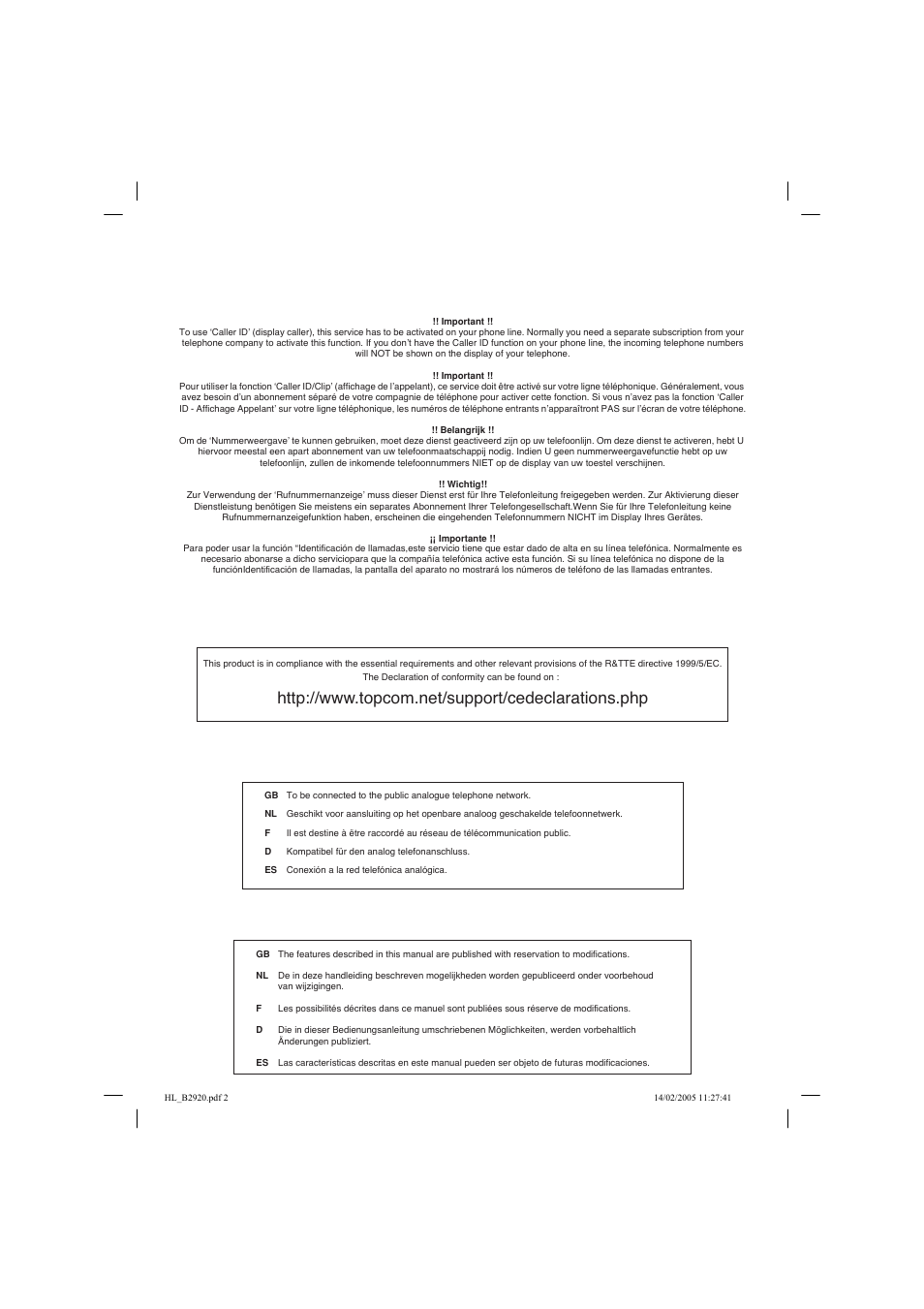 Topcom BUTLER 2920 User Manual | Page 2 / 68