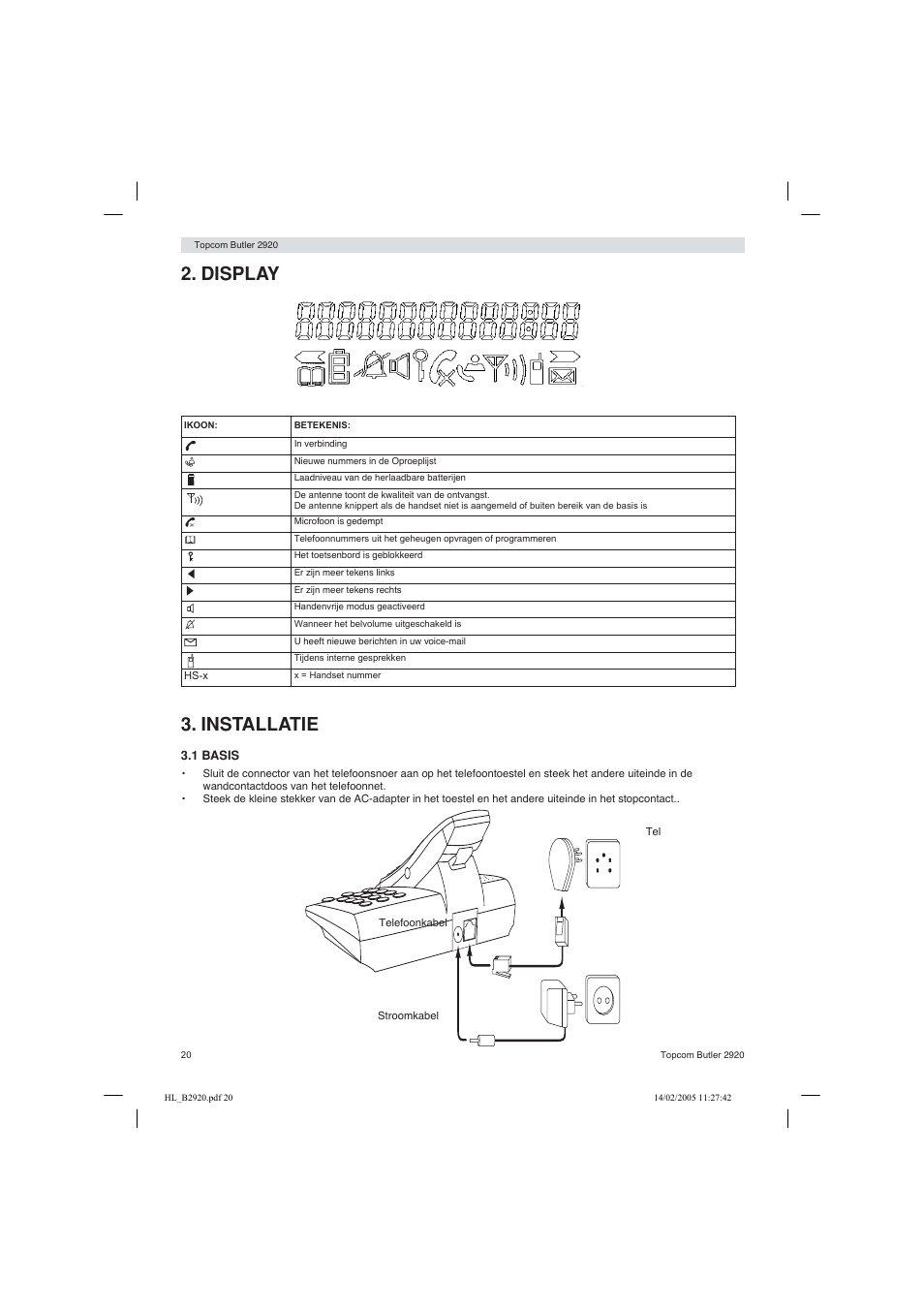 Display 3. installatie | Topcom BUTLER 2920 User Manual | Page 20 / 68