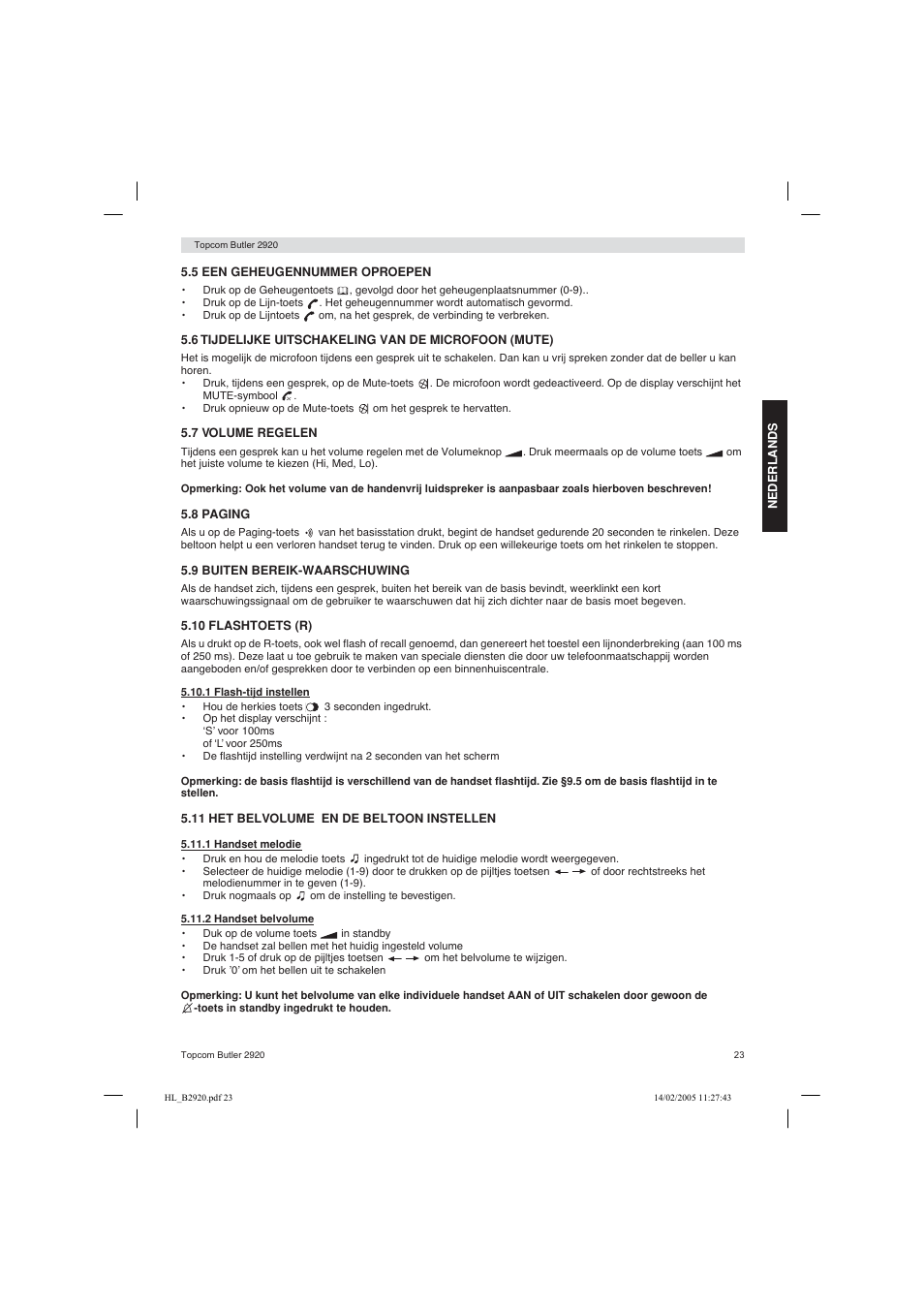 Topcom BUTLER 2920 User Manual | Page 23 / 68