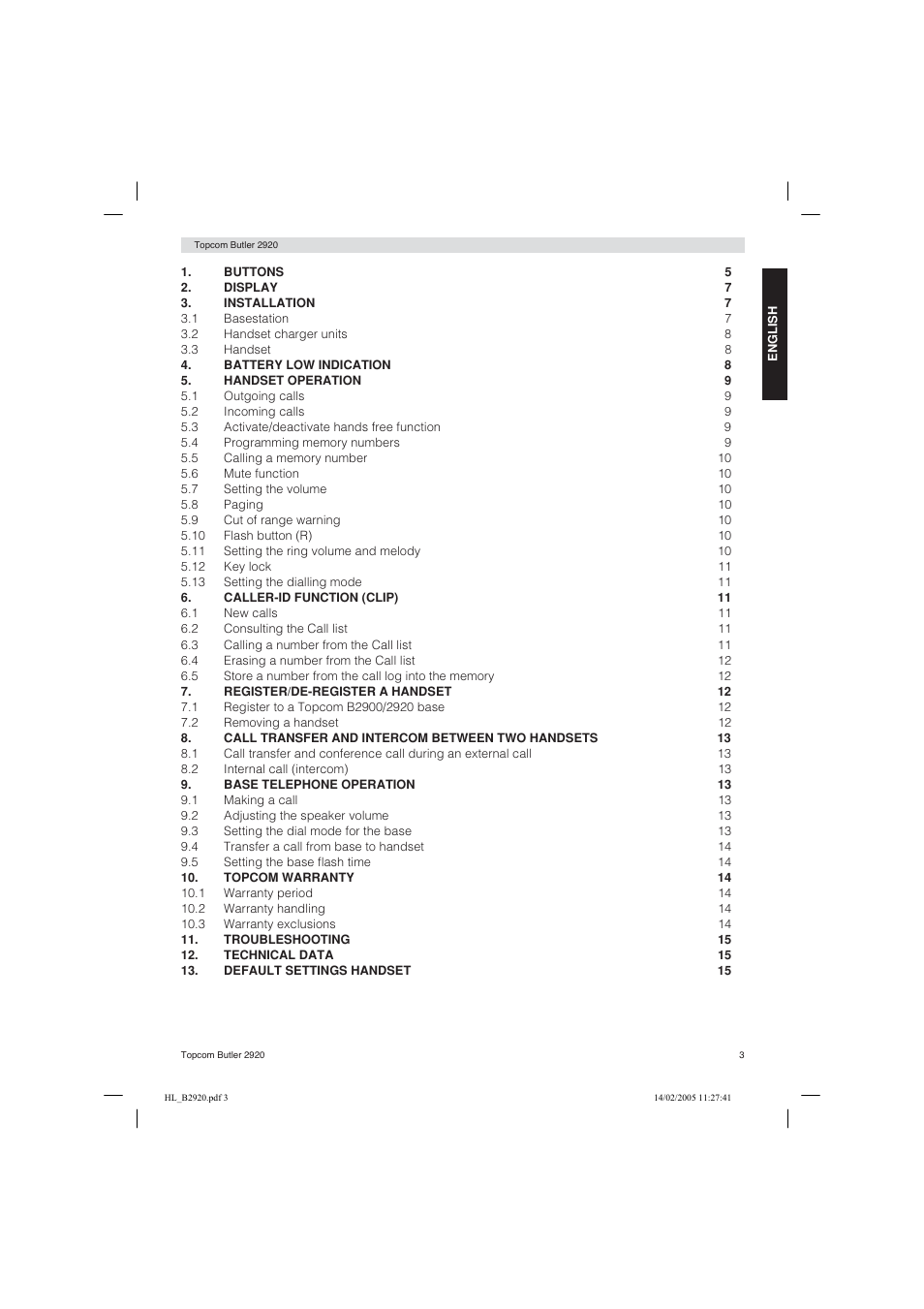 Topcom BUTLER 2920 User Manual | Page 3 / 68