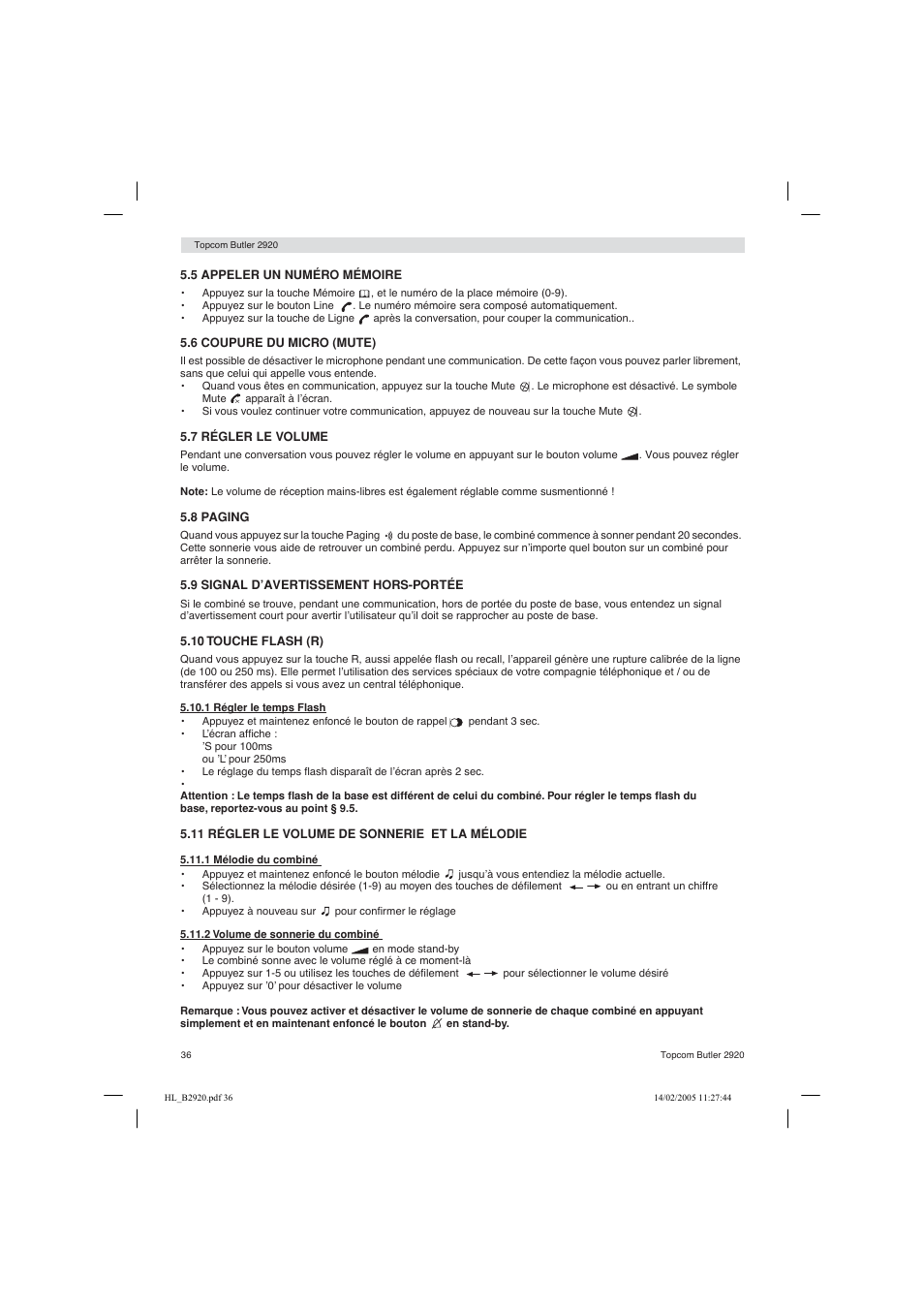 Topcom BUTLER 2920 User Manual | Page 36 / 68