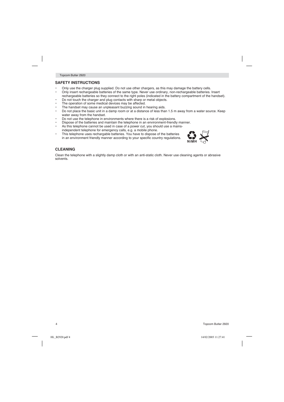 Topcom BUTLER 2920 User Manual | Page 4 / 68