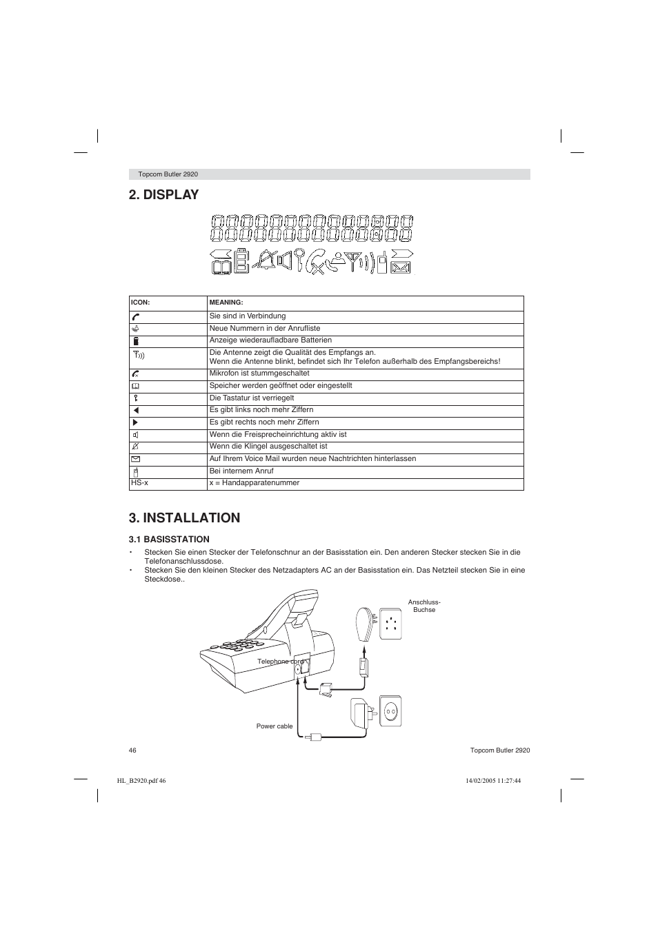 Display 3. installation | Topcom BUTLER 2920 User Manual | Page 46 / 68