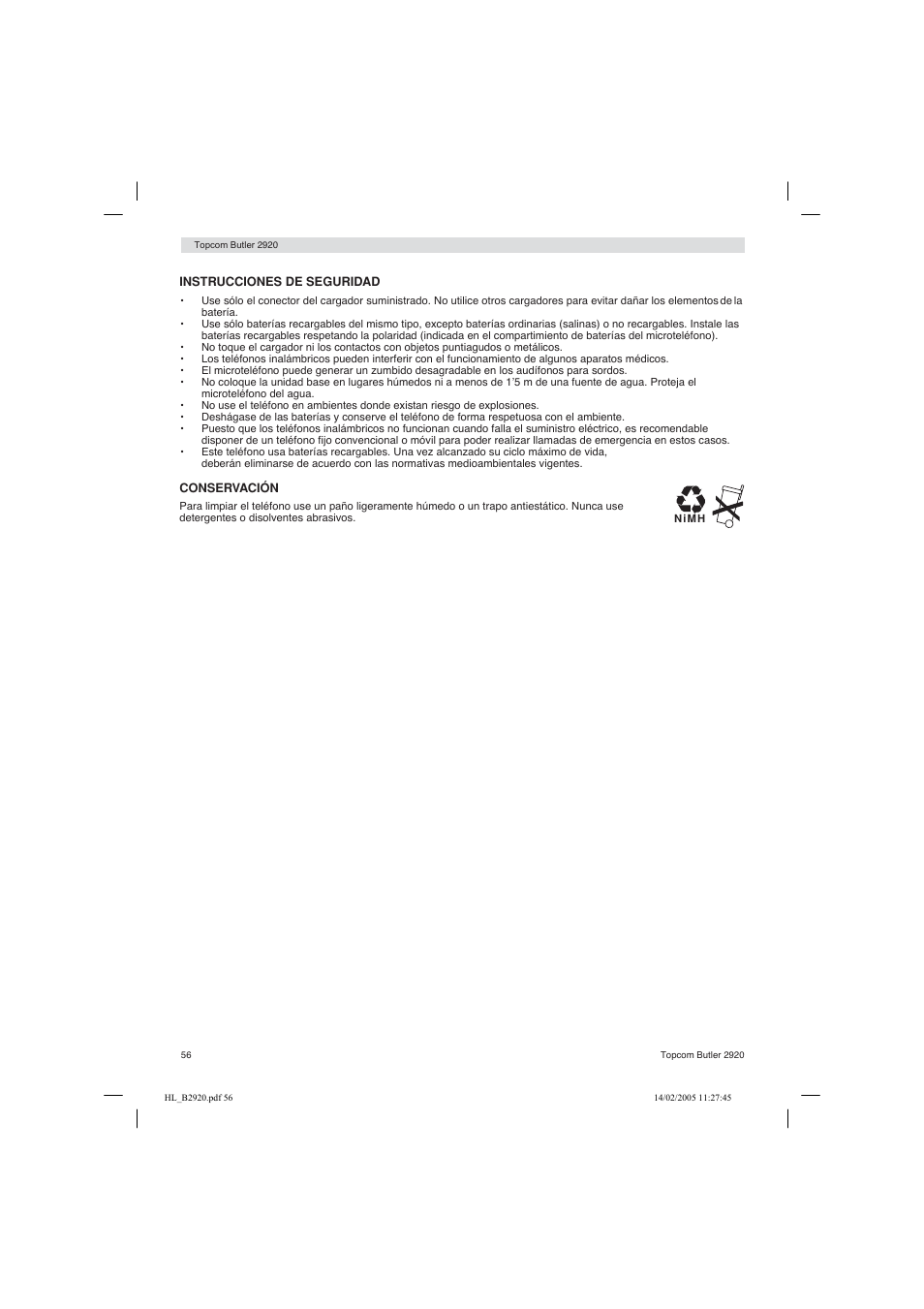 Topcom BUTLER 2920 User Manual | Page 56 / 68