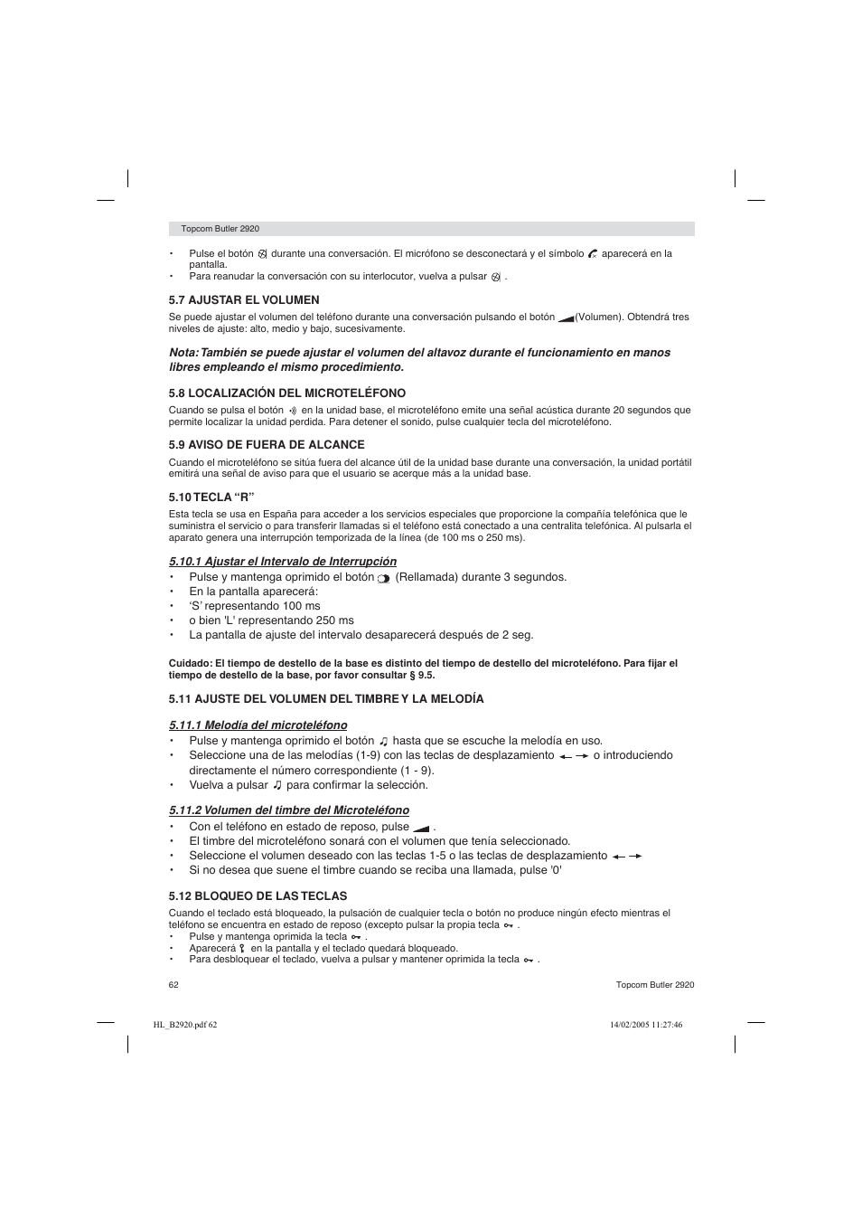 Topcom BUTLER 2920 User Manual | Page 62 / 68