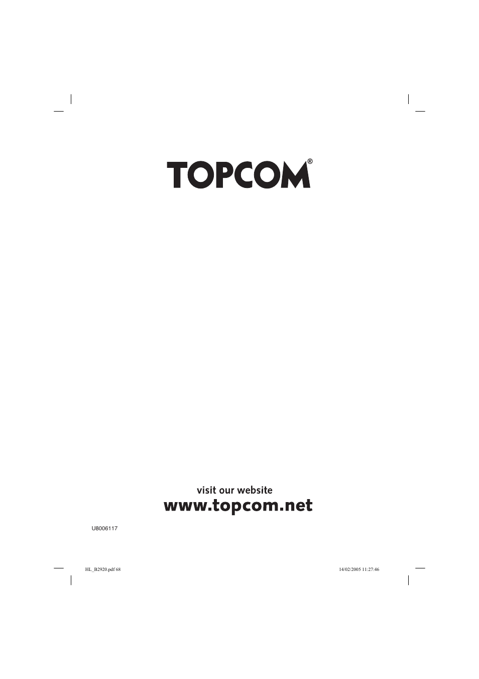 Topcom BUTLER 2920 User Manual | Page 68 / 68