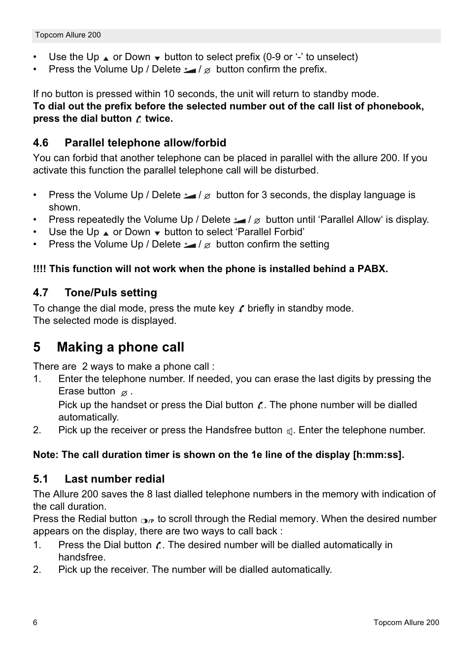 5making a phone call | Topcom ALLURE 200 User Manual | Page 6 / 16