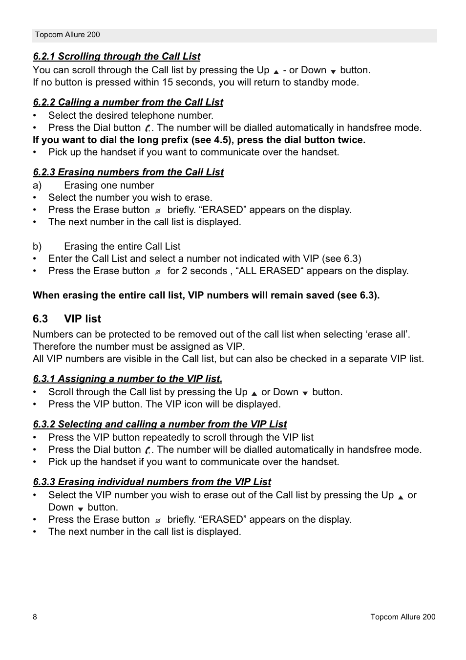 Topcom ALLURE 200 User Manual | Page 8 / 16