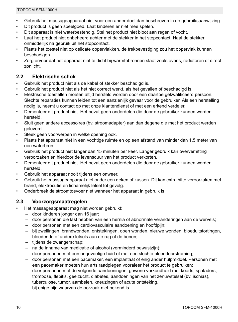 Topcom Shiatsu SFM-1000H User Manual | Page 10 / 108