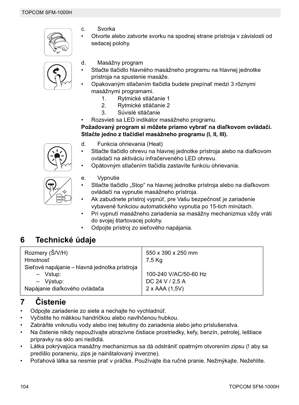 6technické údaje 7 ýistenie | Topcom Shiatsu SFM-1000H User Manual | Page 104 / 108