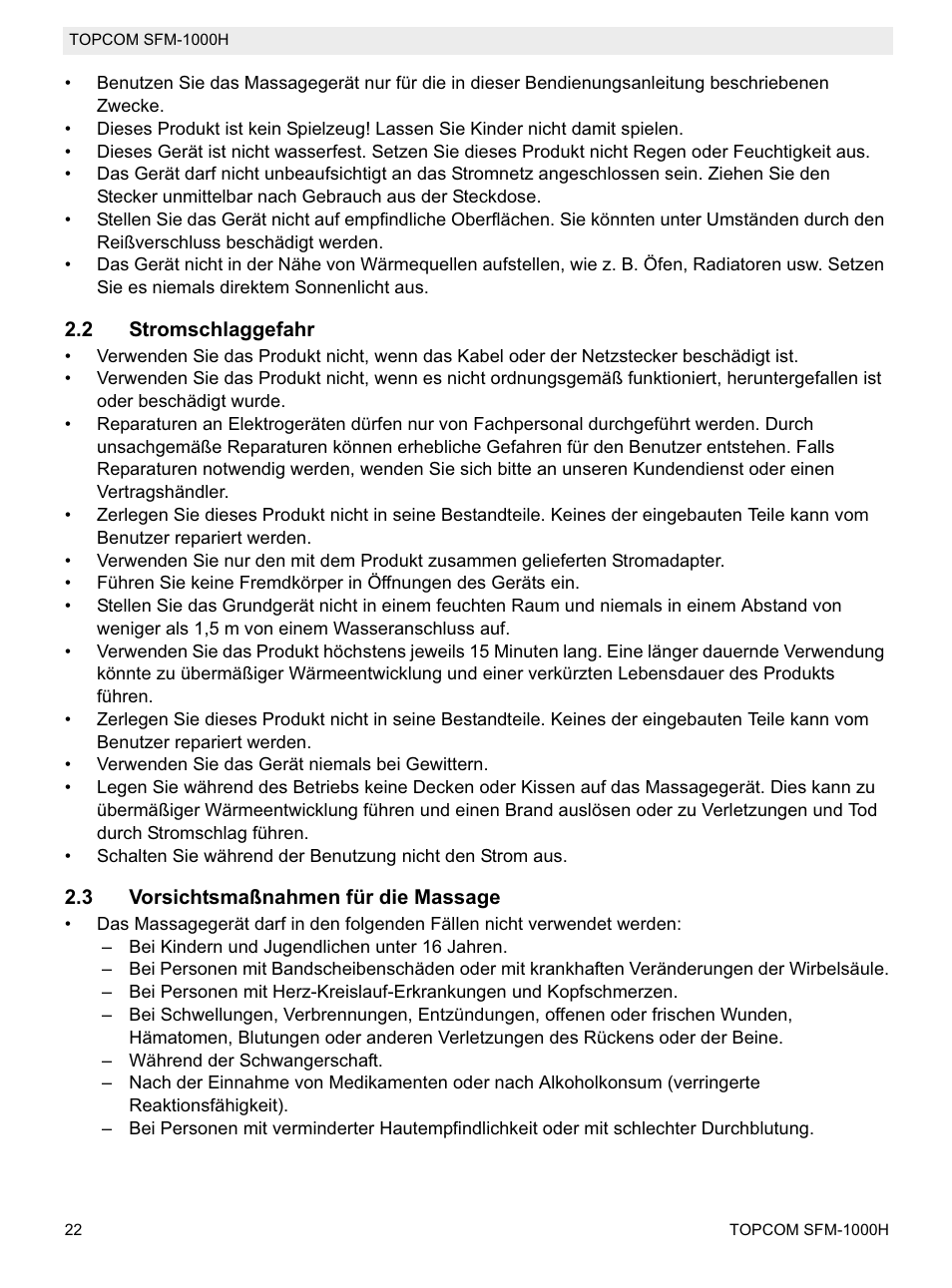 Topcom Shiatsu SFM-1000H User Manual | Page 22 / 108