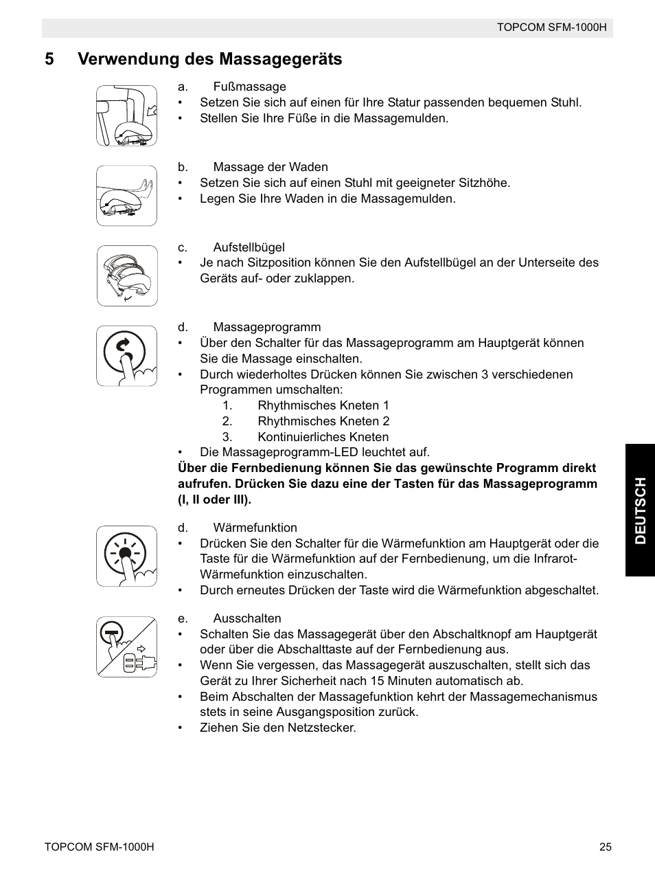 5verwendung des massagegeräts | Topcom Shiatsu SFM-1000H User Manual | Page 25 / 108