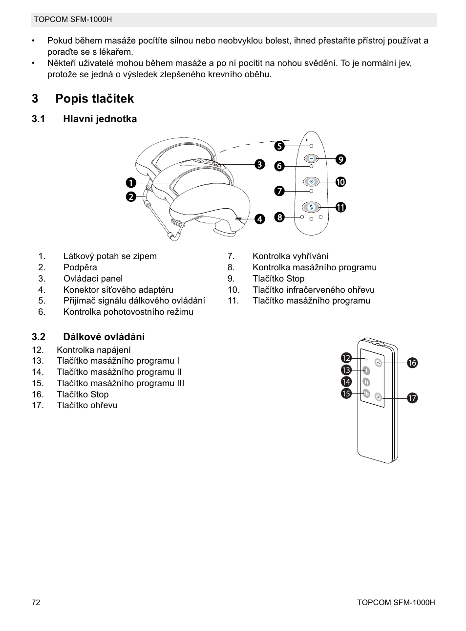 3popis tlaþítek | Topcom Shiatsu SFM-1000H User Manual | Page 72 / 108