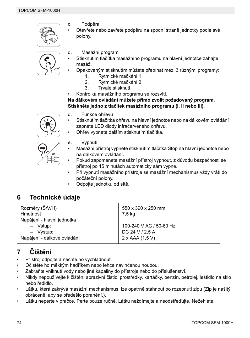 6technické údaje 7 ýištční | Topcom Shiatsu SFM-1000H User Manual | Page 74 / 108