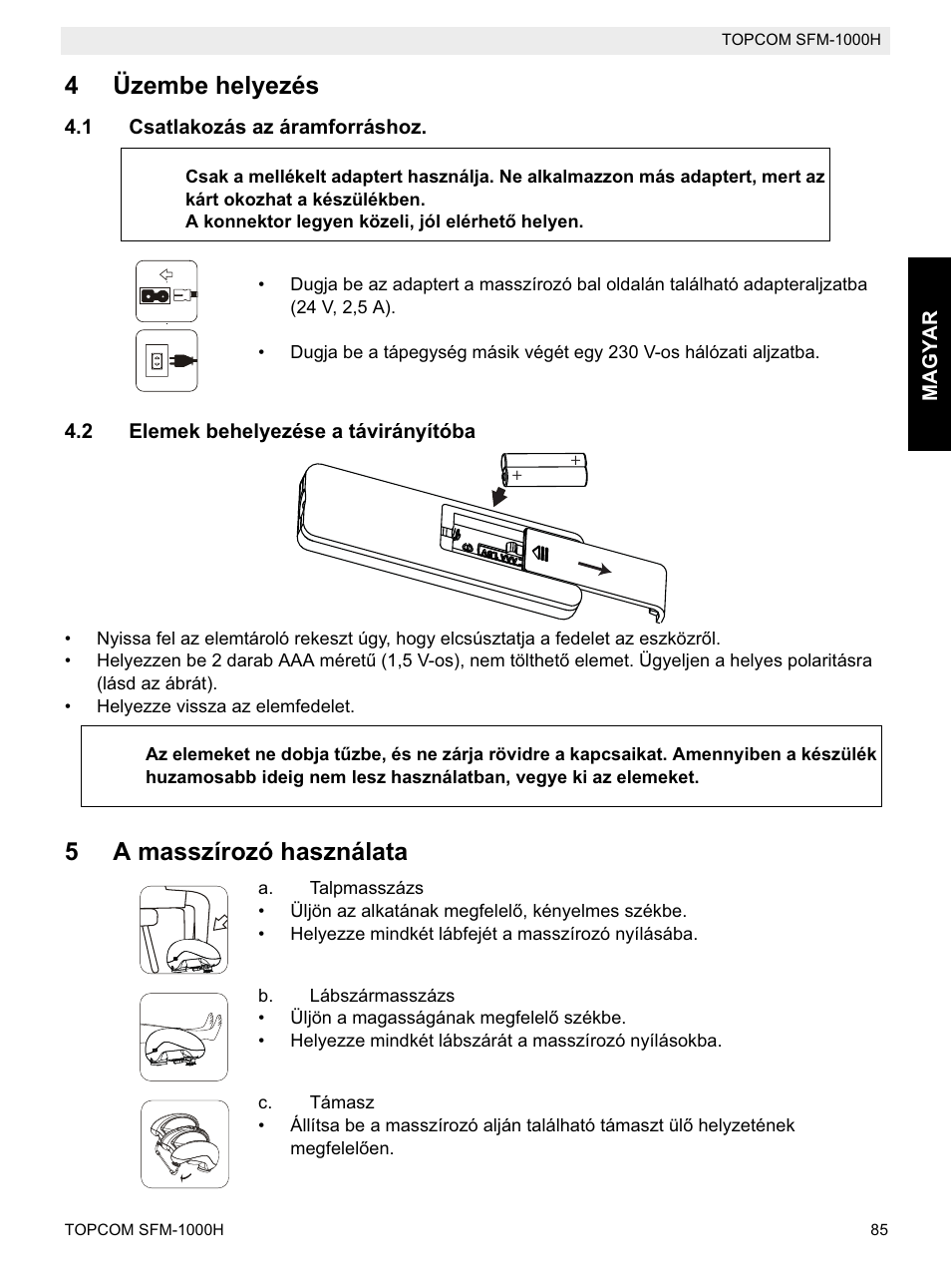 4üzembe helyezés, 5a masszírozó használata | Topcom Shiatsu SFM-1000H User Manual | Page 85 / 108