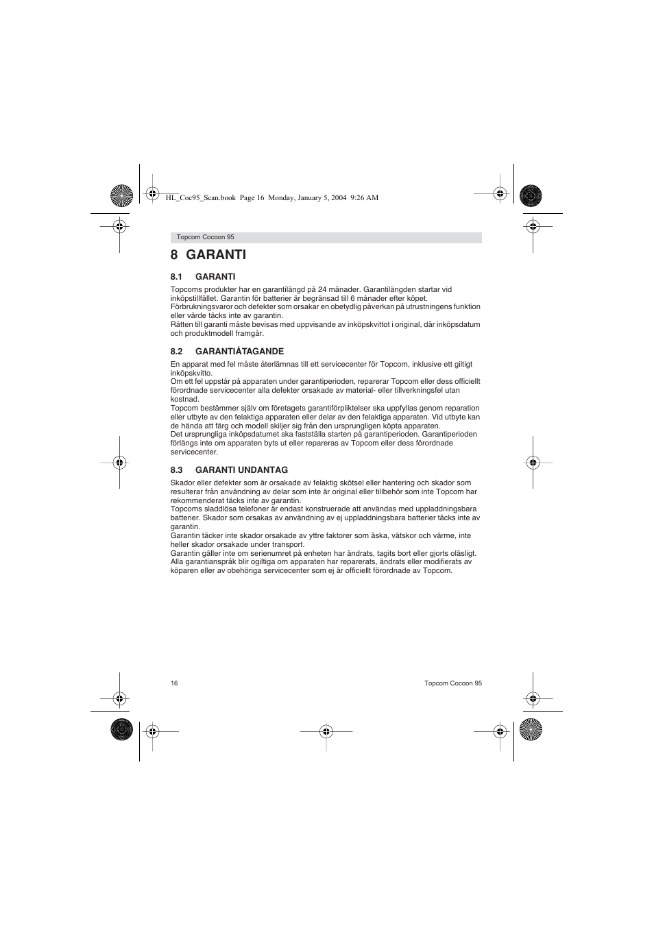 8 garanti | Topcom COCOON 95 DUO User Manual | Page 16 / 72