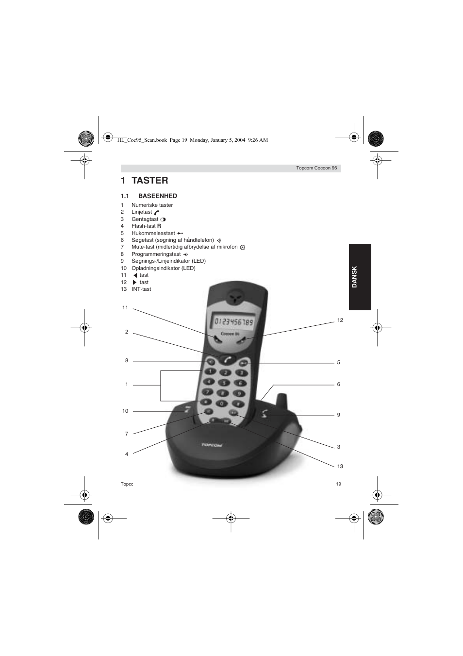 1 taster | Topcom COCOON 95 DUO User Manual | Page 19 / 72