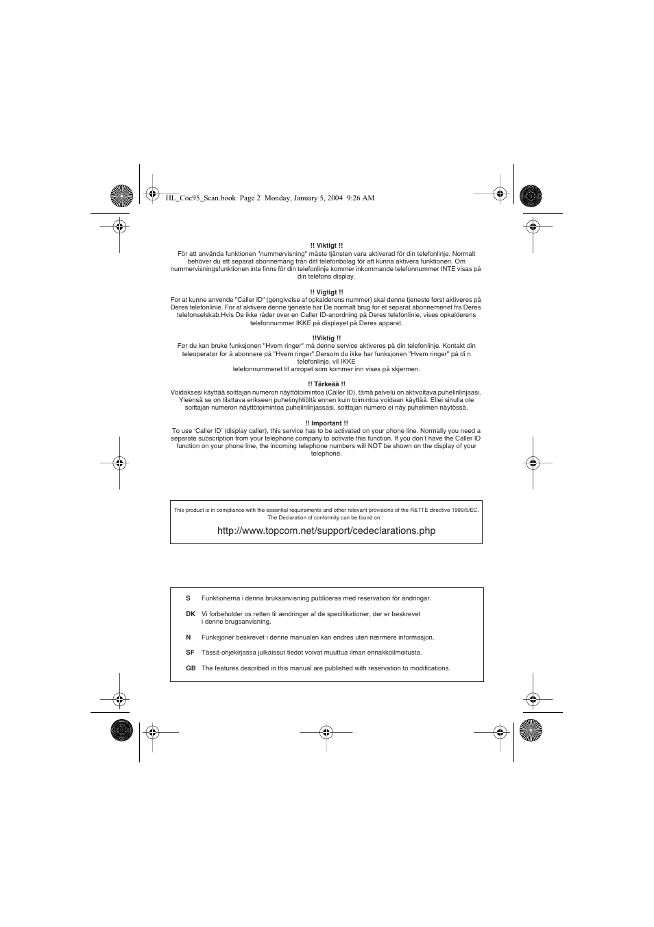 Topcom COCOON 95 DUO User Manual | Page 2 / 72