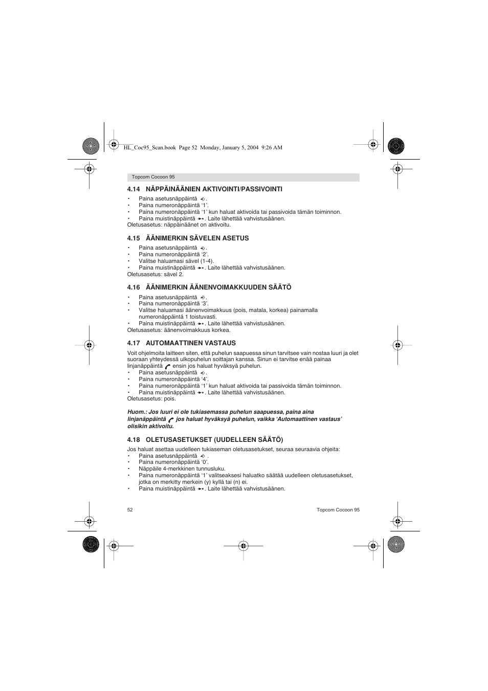 Topcom COCOON 95 DUO User Manual | Page 52 / 72