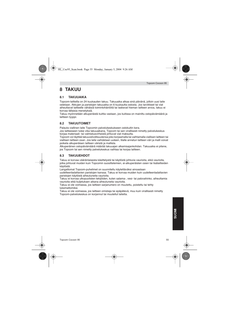 8 takuu | Topcom COCOON 95 DUO User Manual | Page 55 / 72