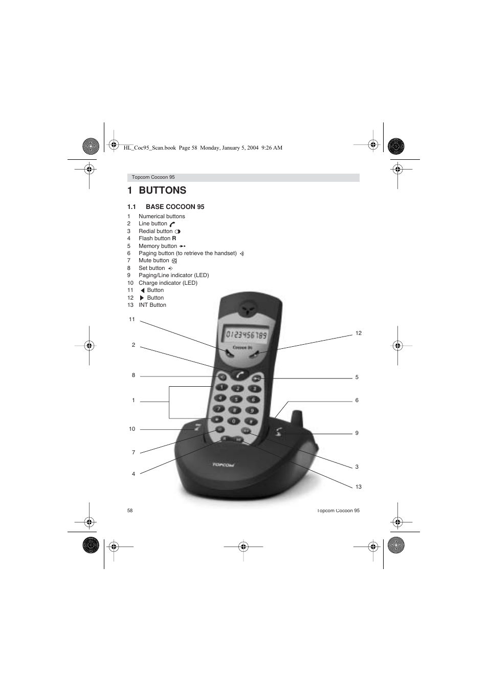 1 buttons | Topcom COCOON 95 DUO User Manual | Page 58 / 72