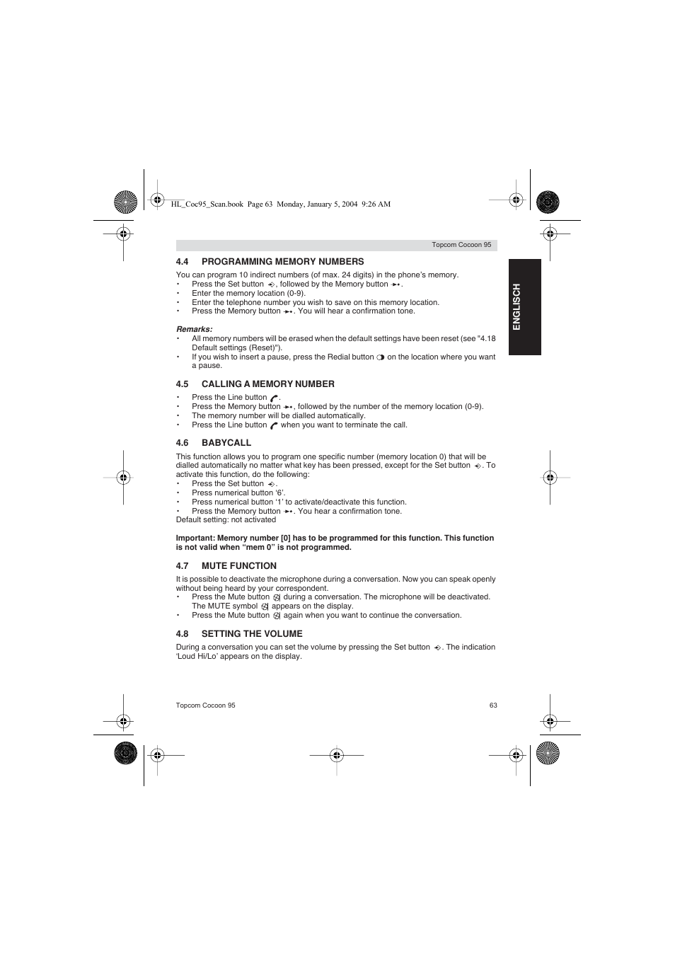 Topcom COCOON 95 DUO User Manual | Page 63 / 72