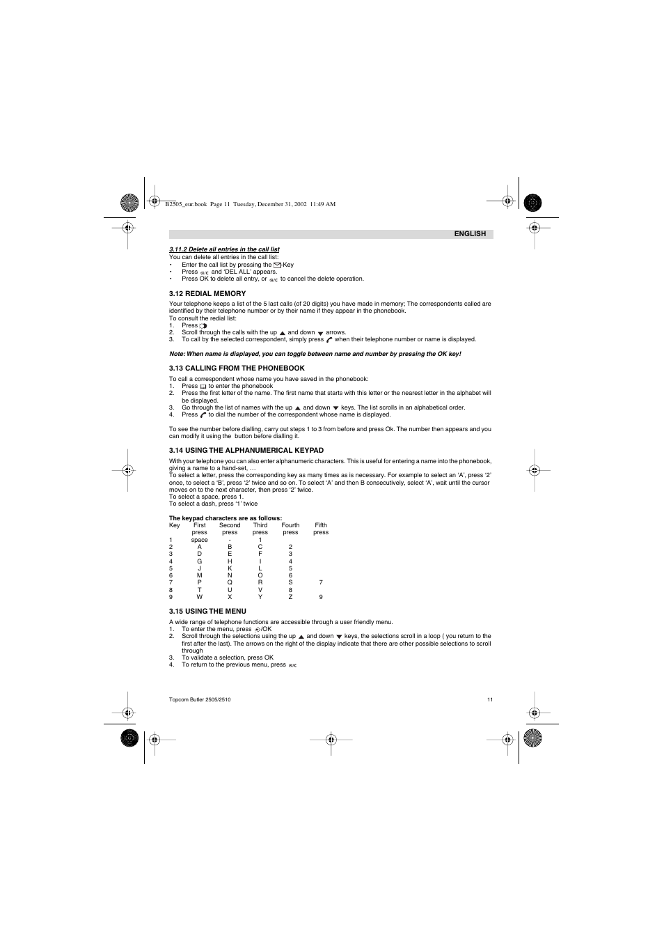 Topcom Butler 2510 User Manual | Page 11 / 96