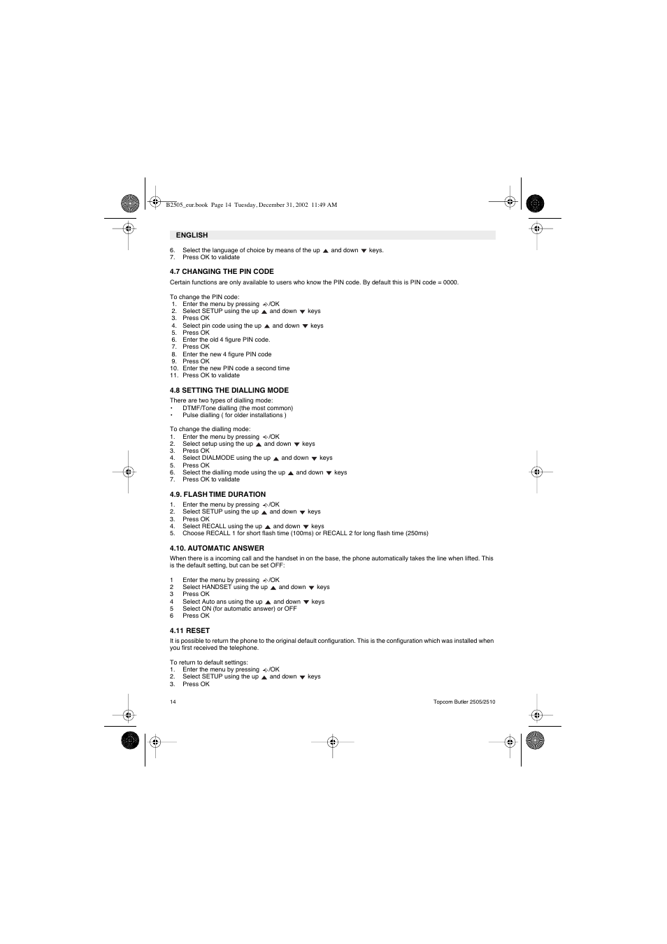Topcom Butler 2510 User Manual | Page 14 / 96
