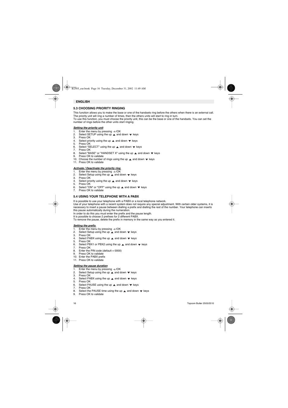Topcom Butler 2510 User Manual | Page 16 / 96