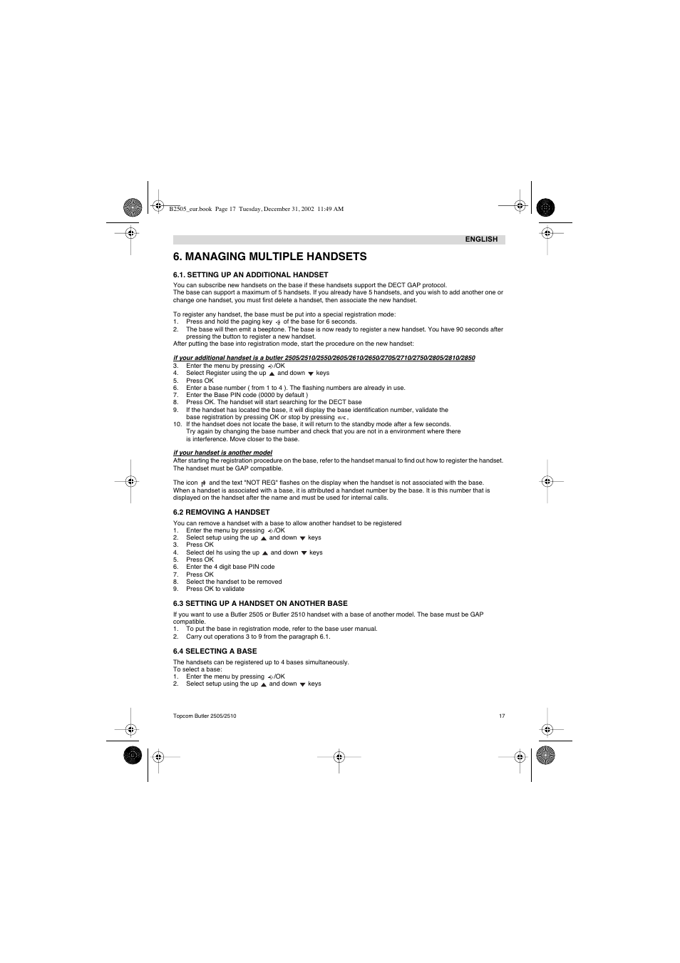 Managing multiple handsets | Topcom Butler 2510 User Manual | Page 17 / 96