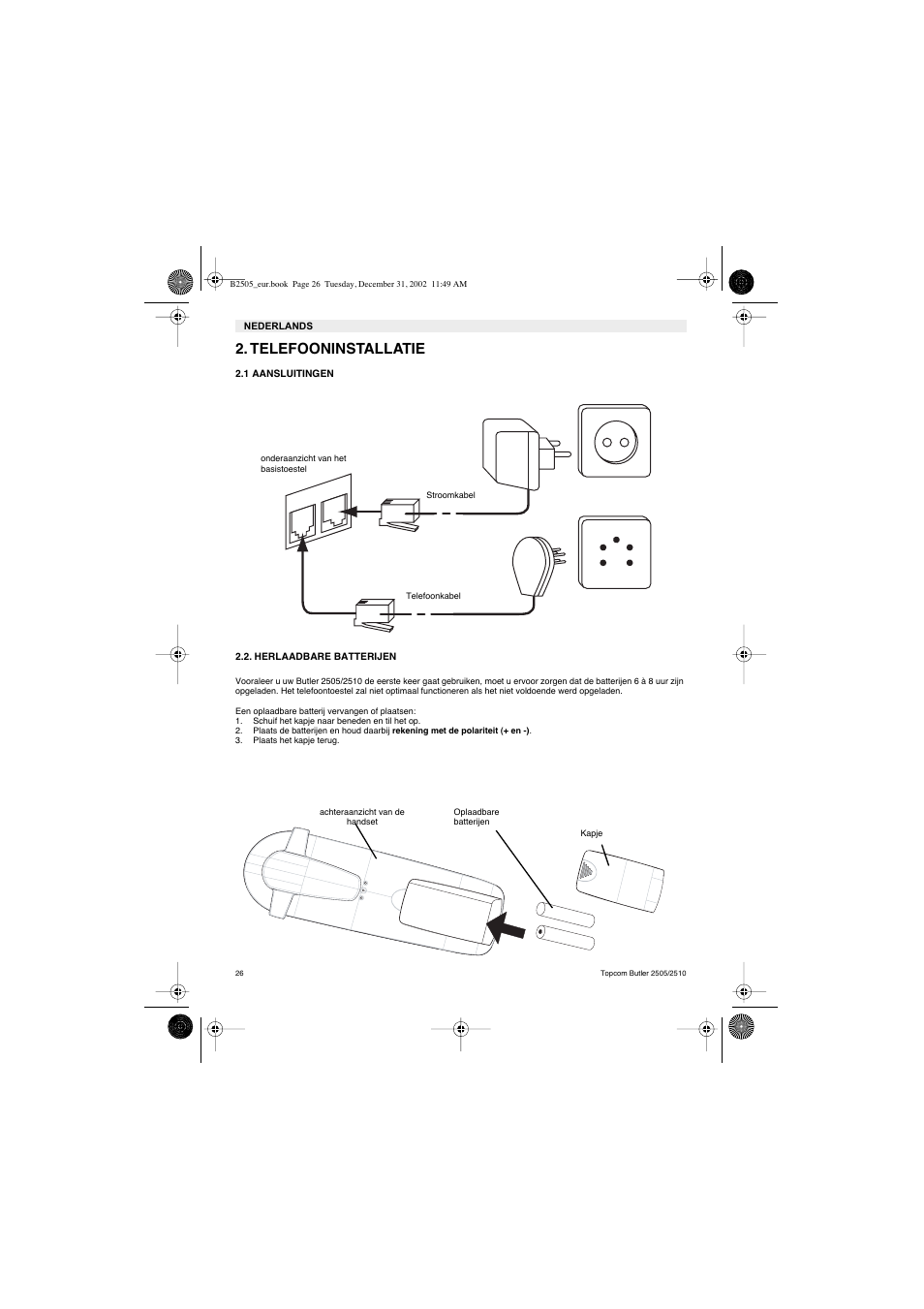 Telefooninstallatie | Topcom Butler 2510 User Manual | Page 26 / 96
