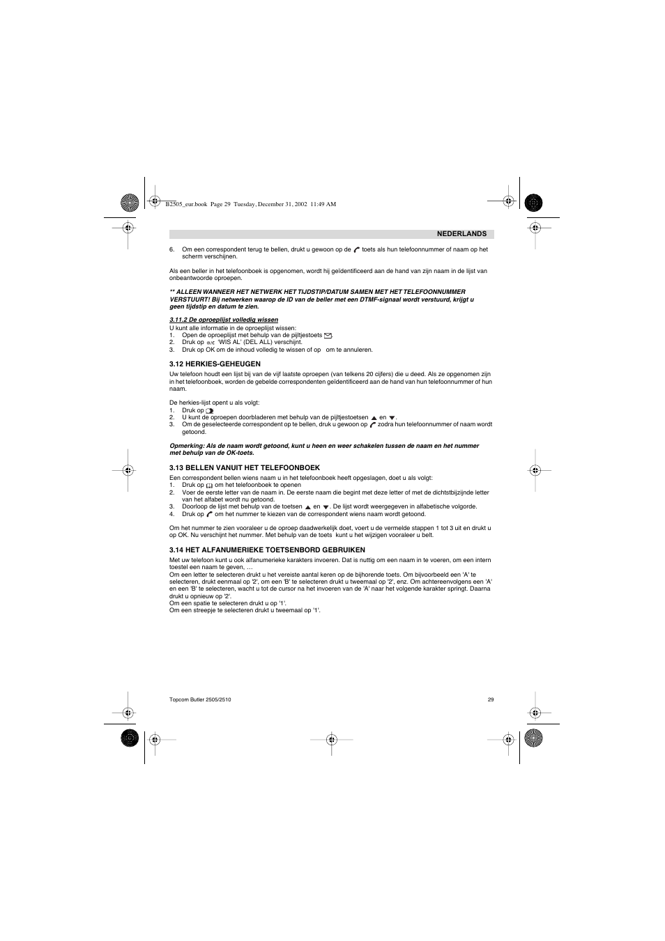 Topcom Butler 2510 User Manual | Page 29 / 96