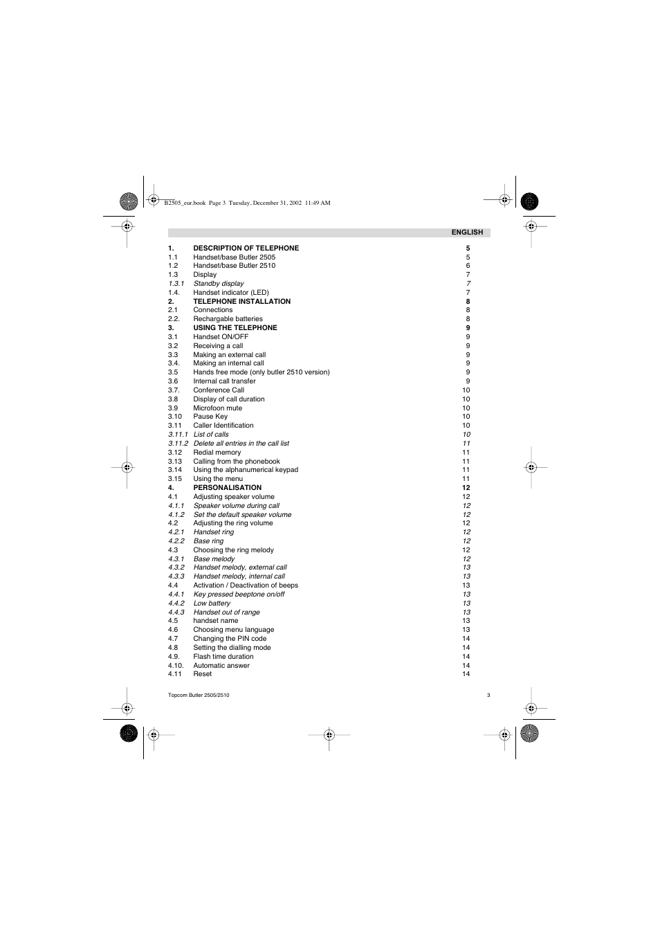 Topcom Butler 2510 User Manual | Page 3 / 96