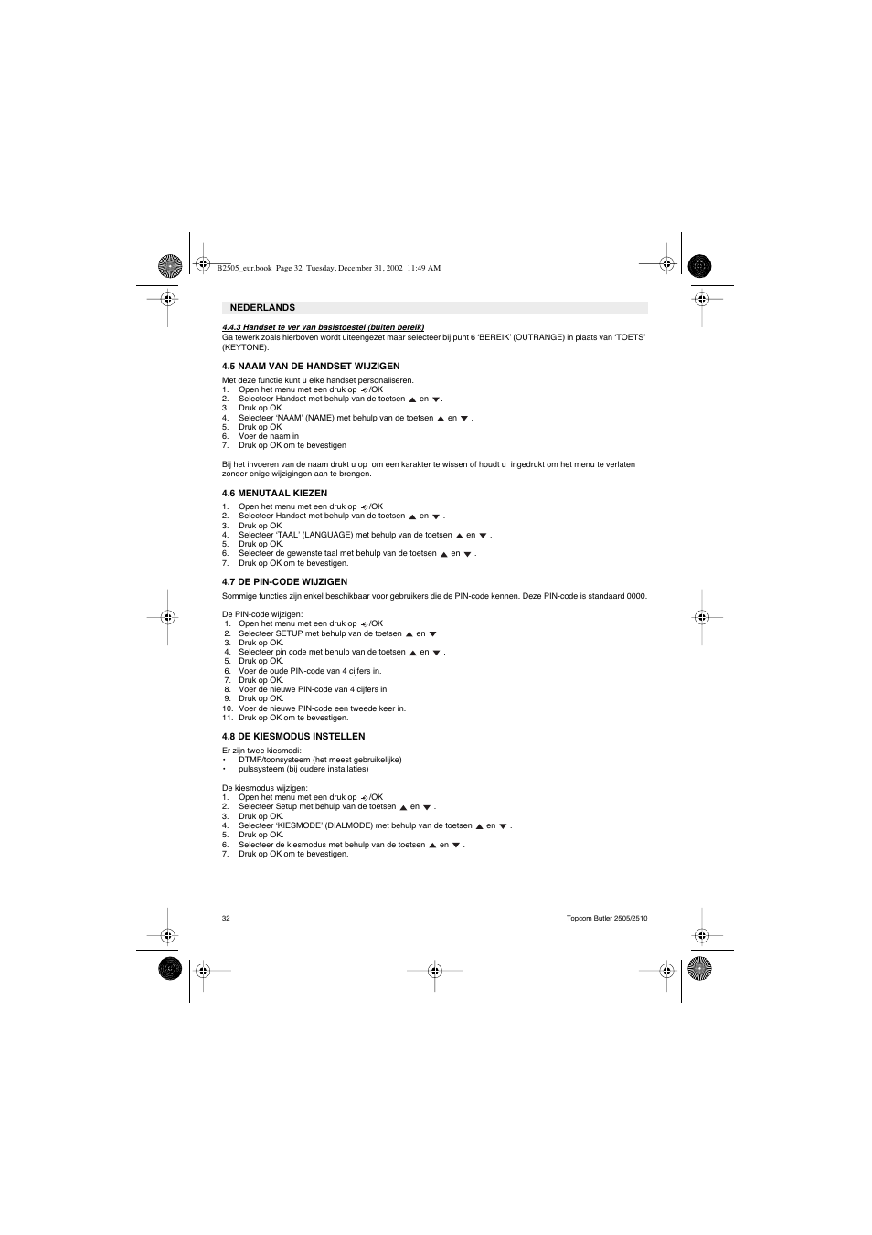 Topcom Butler 2510 User Manual | Page 32 / 96