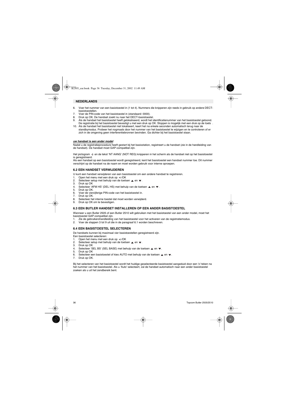 Topcom Butler 2510 User Manual | Page 36 / 96