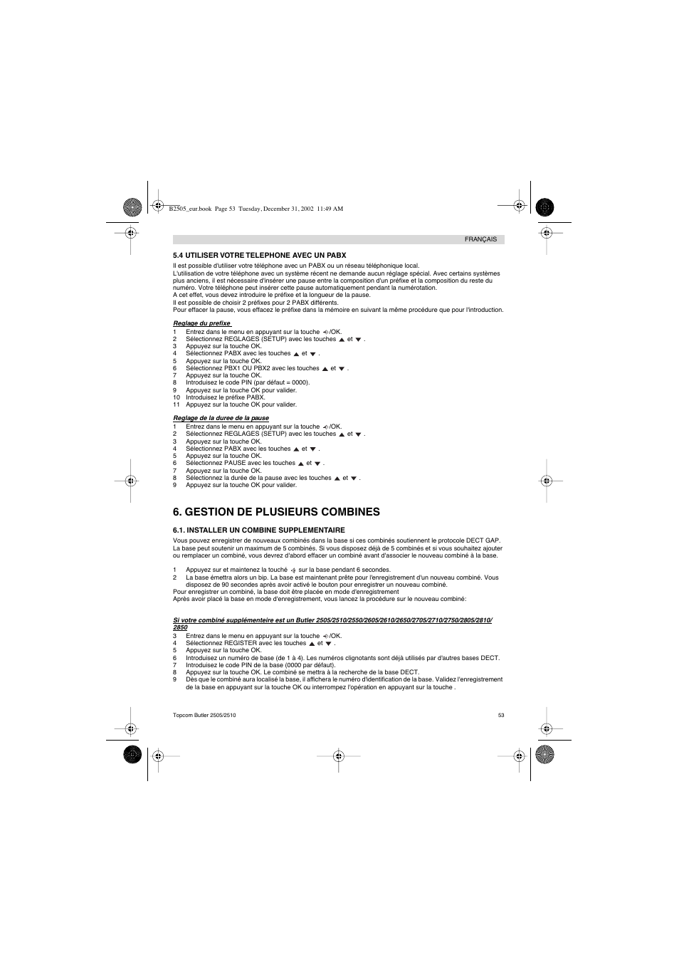 Gestion de plusieurs combines | Topcom Butler 2510 User Manual | Page 53 / 96
