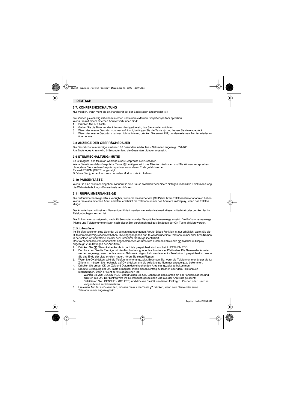 Topcom Butler 2510 User Manual | Page 64 / 96