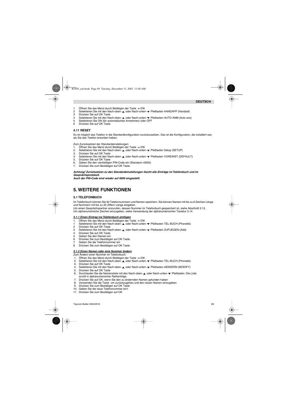 Weitere funktionen | Topcom Butler 2510 User Manual | Page 69 / 96