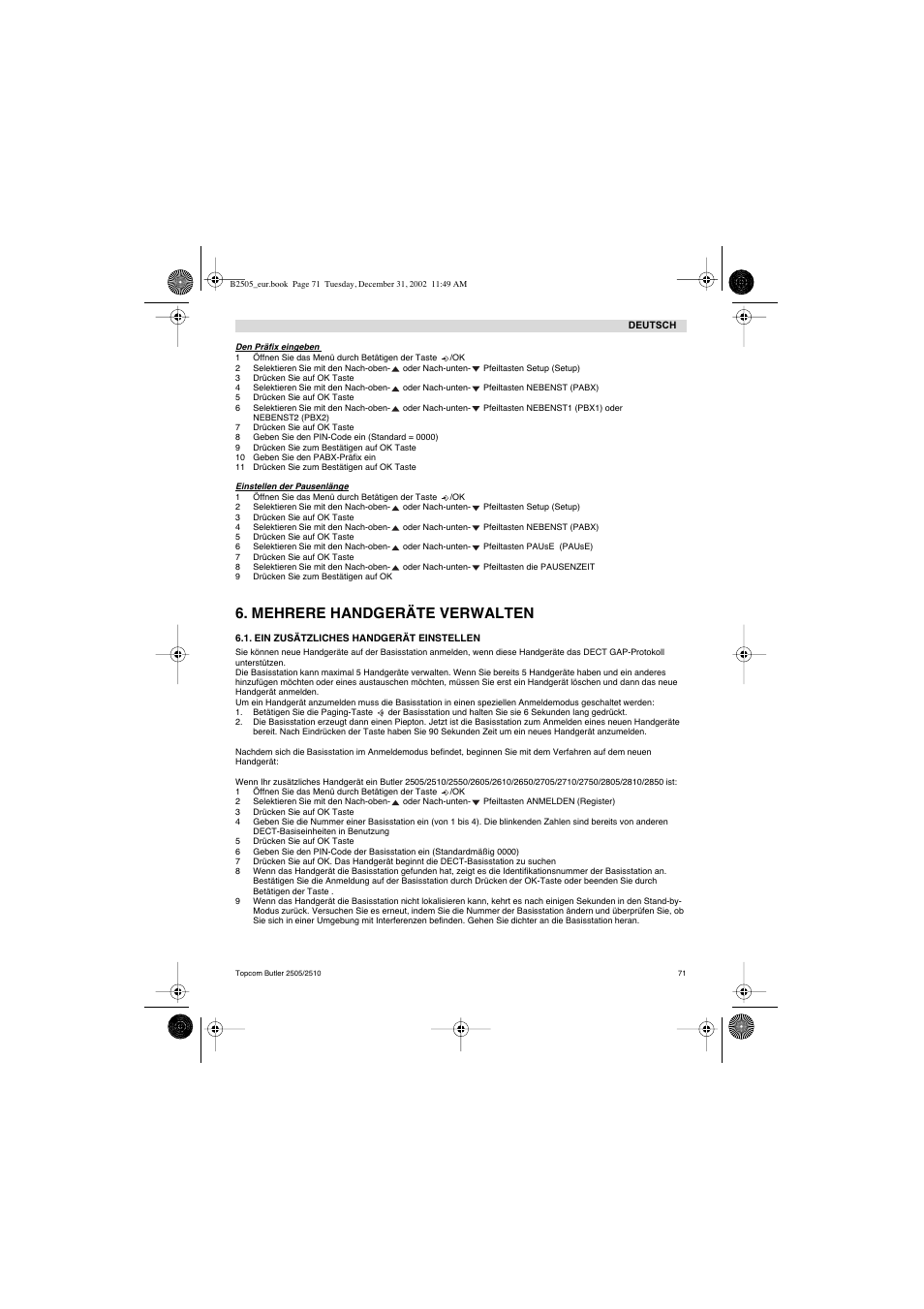 Mehrere handgeräte verwalten | Topcom Butler 2510 User Manual | Page 71 / 96