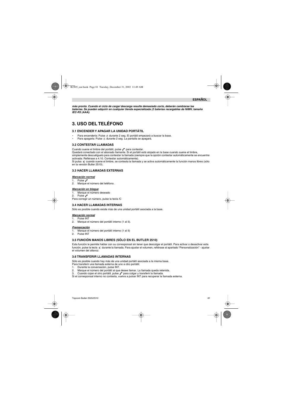 Uso del teléfono | Topcom Butler 2510 User Manual | Page 81 / 96