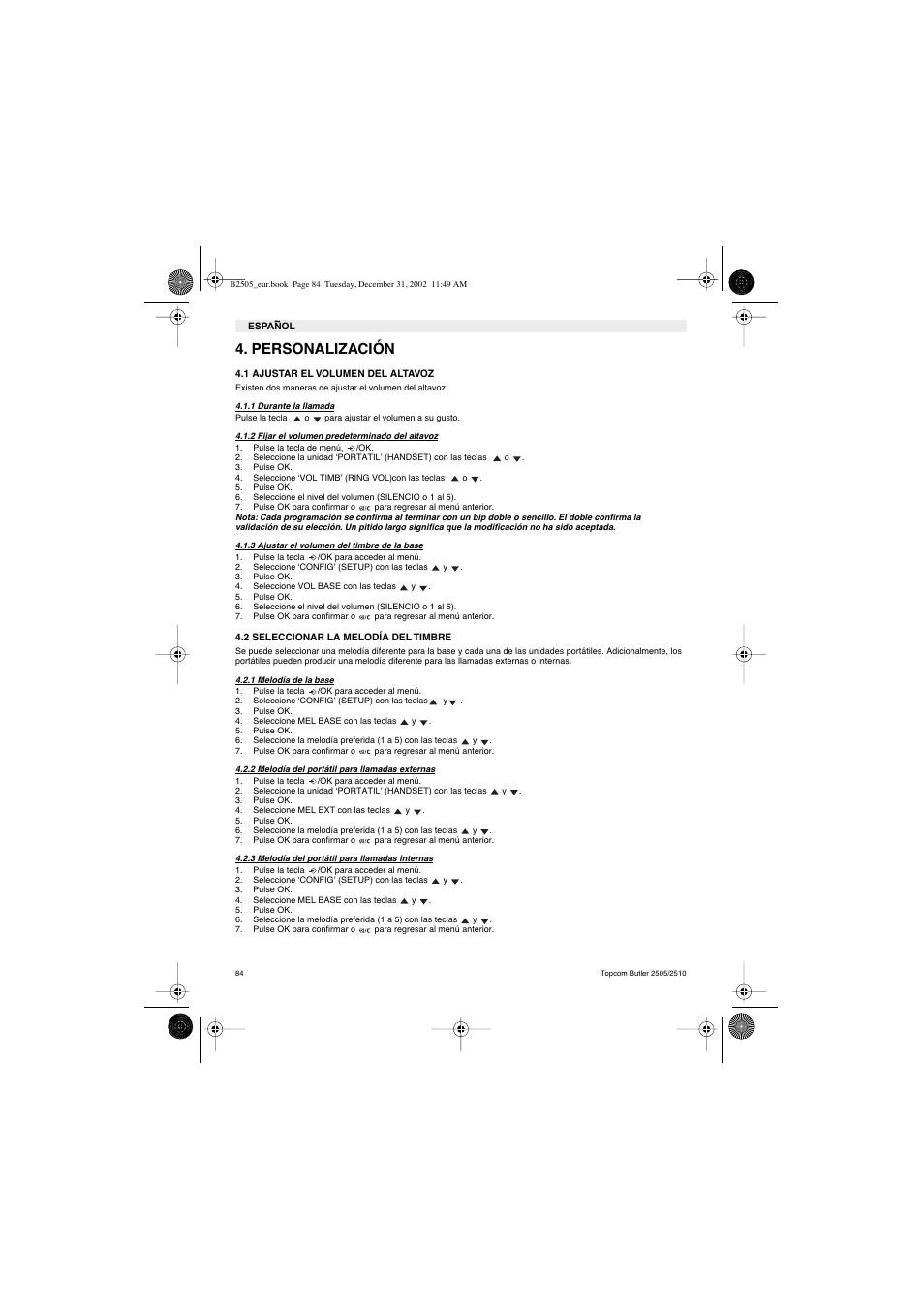 Personalización | Topcom Butler 2510 User Manual | Page 84 / 96