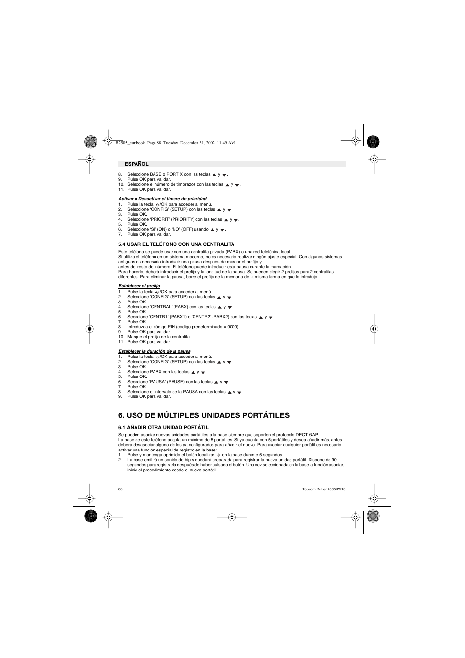 Uso de múltiples unidades portátiles | Topcom Butler 2510 User Manual | Page 88 / 96