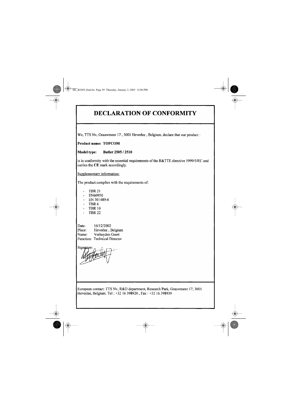 Topcom Butler 2510 User Manual | Page 95 / 96