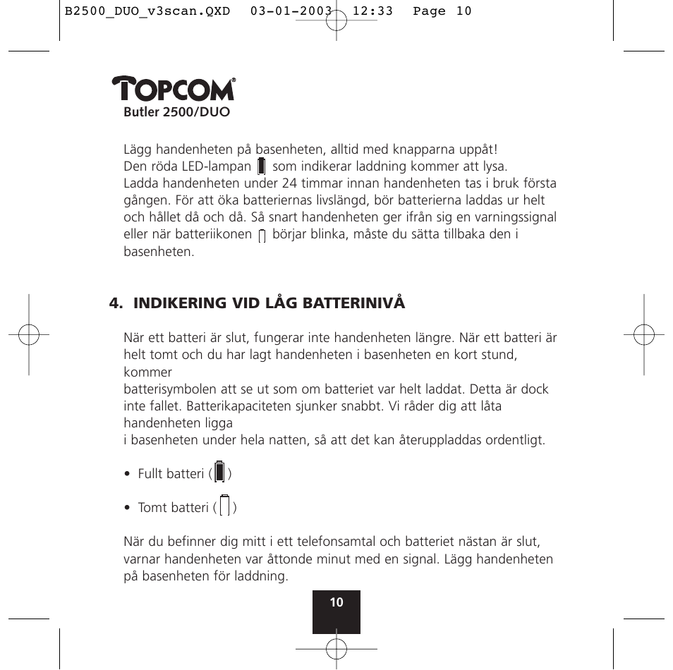Topcom BUTLER 2500 Duo User Manual | Page 10 / 84