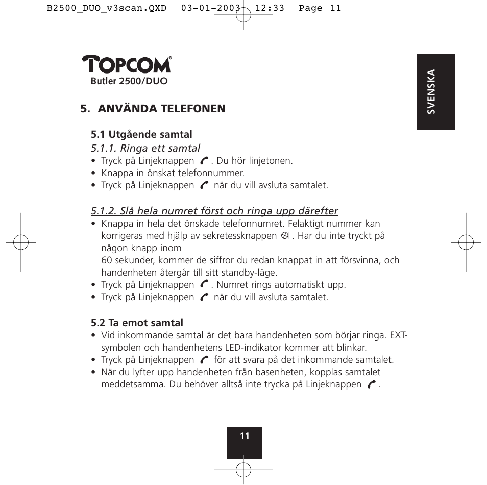 Topcom BUTLER 2500 Duo User Manual | Page 11 / 84